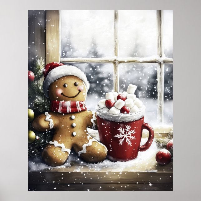 Gingerbread Christmas Wall Art, Cozy Coffee Lover  Poster (Front)