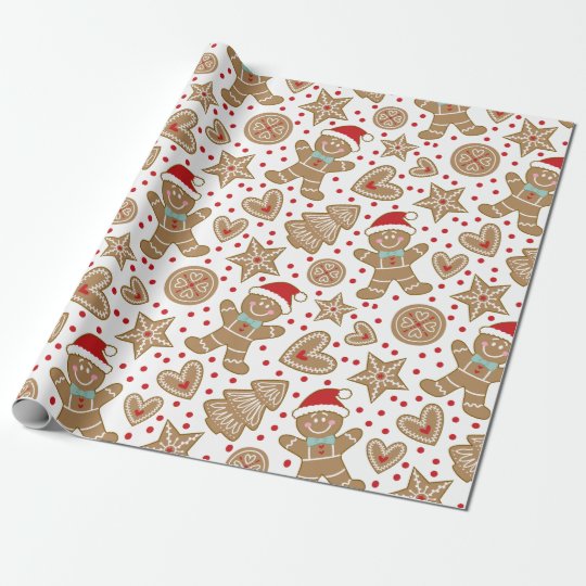 Gingerbread Christmas Wrapping Paper Zazzle.co.uk