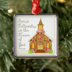 Gingerbread Church Sweet Fellowship Christmas Metal Tree Decoration