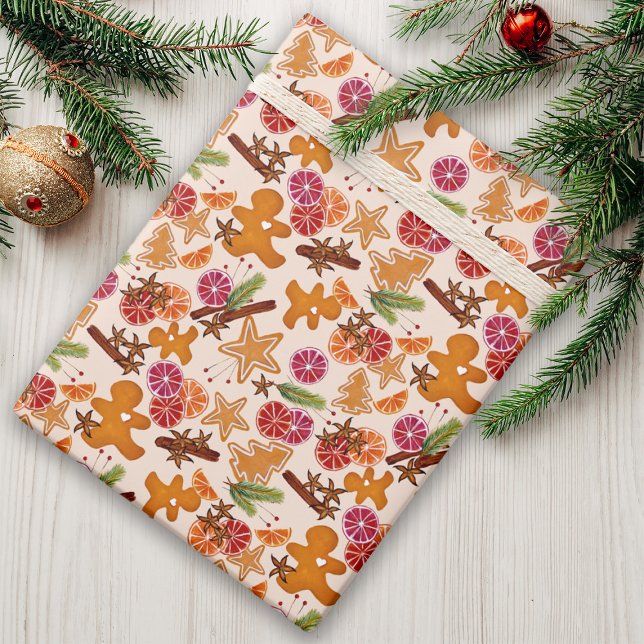 Gingerbread Citrus Spices Rustic Christmas Holiday Wrapping Paper (Creator Uploaded)