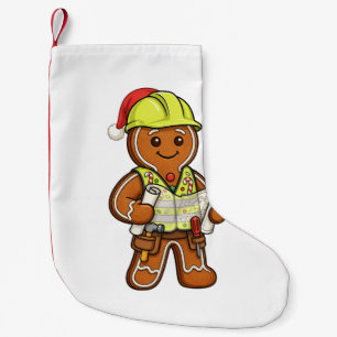 Gingerbread Construction Worker Christmas 2026   Small Christmas Stocking