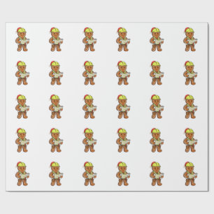 Gingerbread Construction Worker Christmas 2026 Wrapping Paper