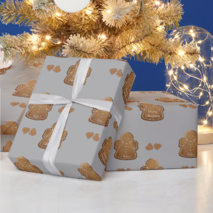 Gingerbread Cookie Add your Angel Dove Grey Wrapping Paper
