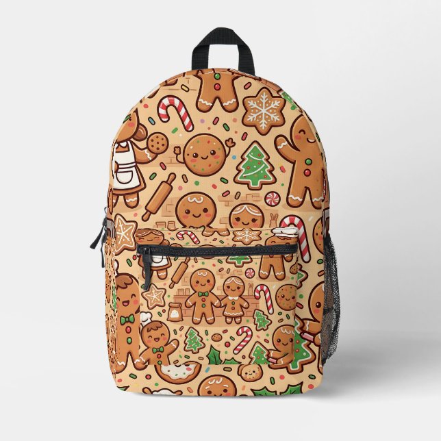 Gingerbread Cookie Backpack – Festive Pattern (Front)
