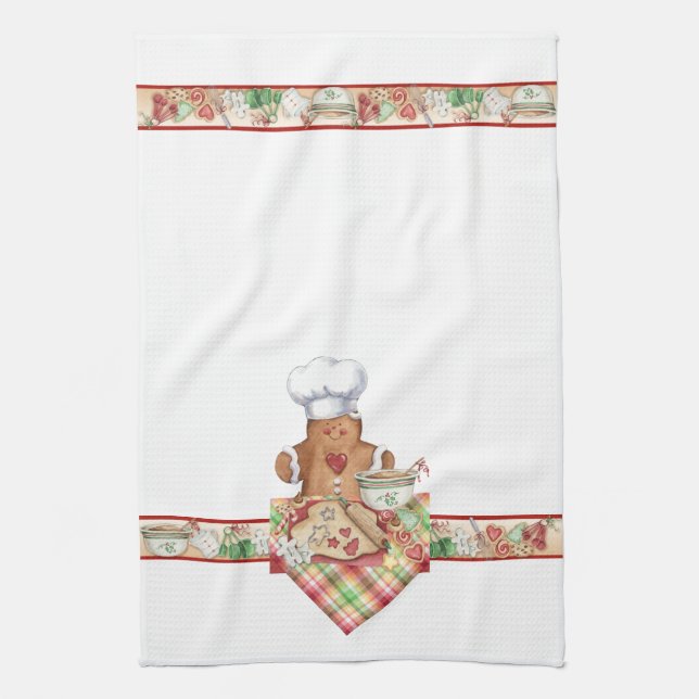 Gingerbread Cookie Baker Chef Kitchen Towel (Vertical)