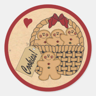 Gingerbread Cookie Basket   Christmas Classic Round Sticker