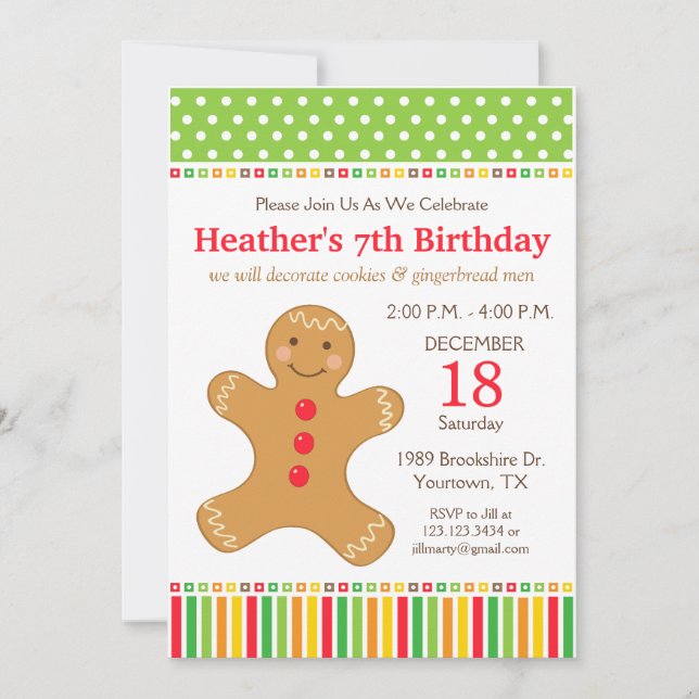 Gingerbread Cookie Birthday Party Invitation (Front)