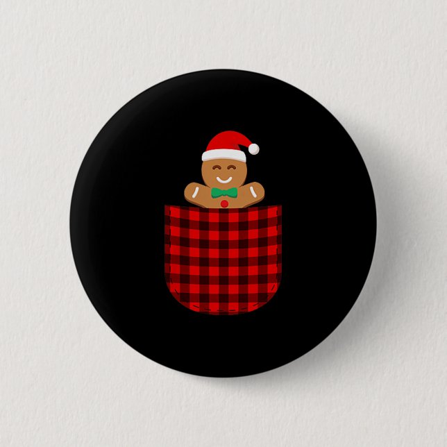 Gingerbread Cookie Buffalo Red Plaid Cket Christma 6 Cm Round Badge (Front)