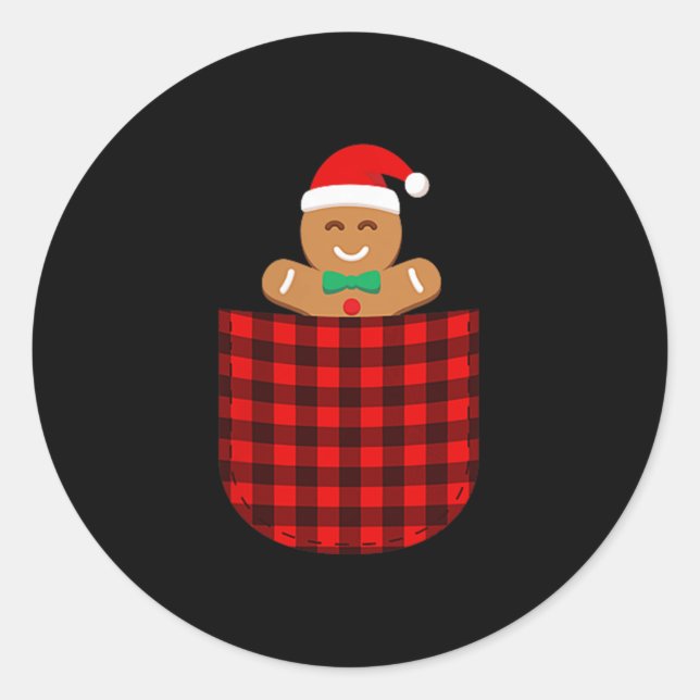 Gingerbread Cookie Buffalo Red Plaid Cket Christma Classic Round Sticker (Front)