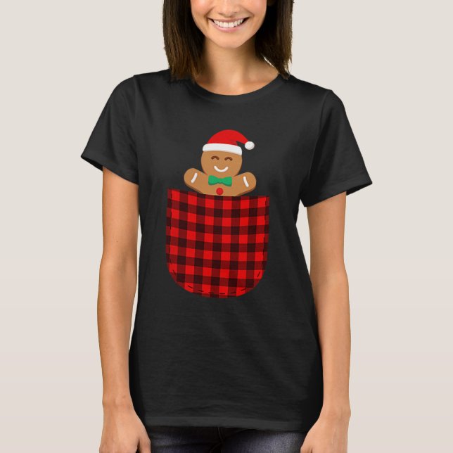 Gingerbread Cookie Buffalo Red Plaid Cket Christma T-Shirt (Front)