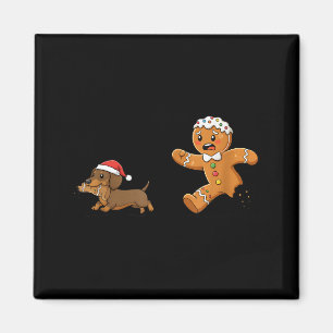 Gingerbread Cookie Chasing Dachshund Christmas Dog Magnet
