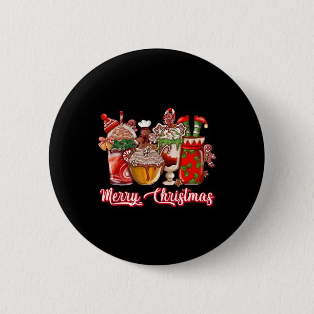 Gingerbread Cookie Christmas Coffee Cups Latte Dri 6 Cm Round Badge (Front)
