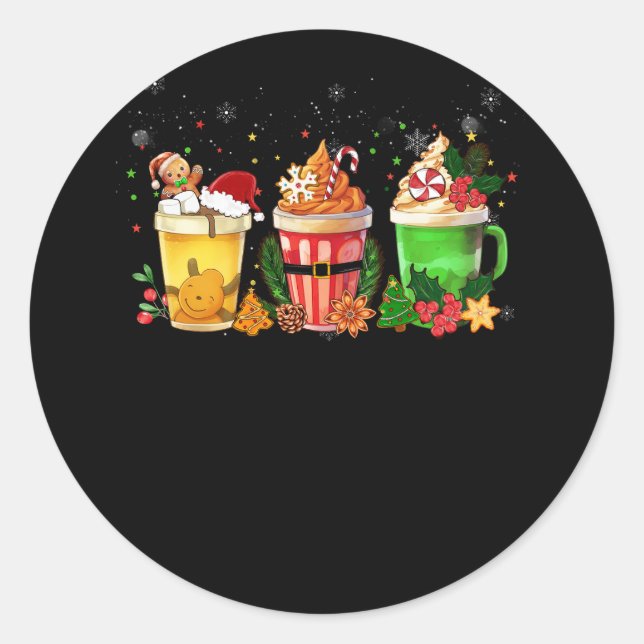 Gingerbread Cookie Christmas Coffee Cups Latte Dri Classic Round Sticker (Front)