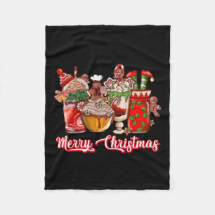 Gingerbread Cookie Christmas Coffee Cups Latte Dri Fleece Blanket