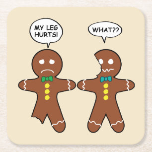 Gingerbread Cookie Christmas Humour Beige Square Paper Coaster