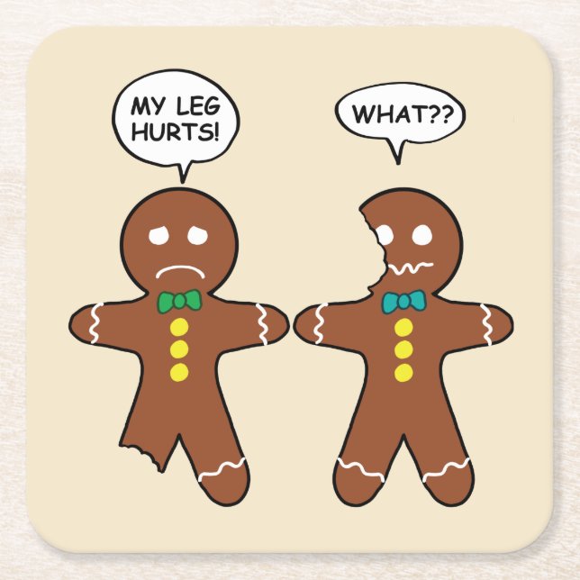 Gingerbread Cookie Christmas Humour Beige Square Paper Coaster (Front)