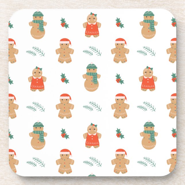 Gingerbread Cookie Christmas Pattern Coaster (Front)