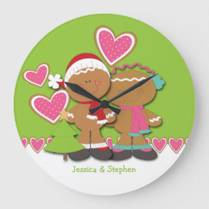 Gingerbread Cookie Couple Christmas Large Clock