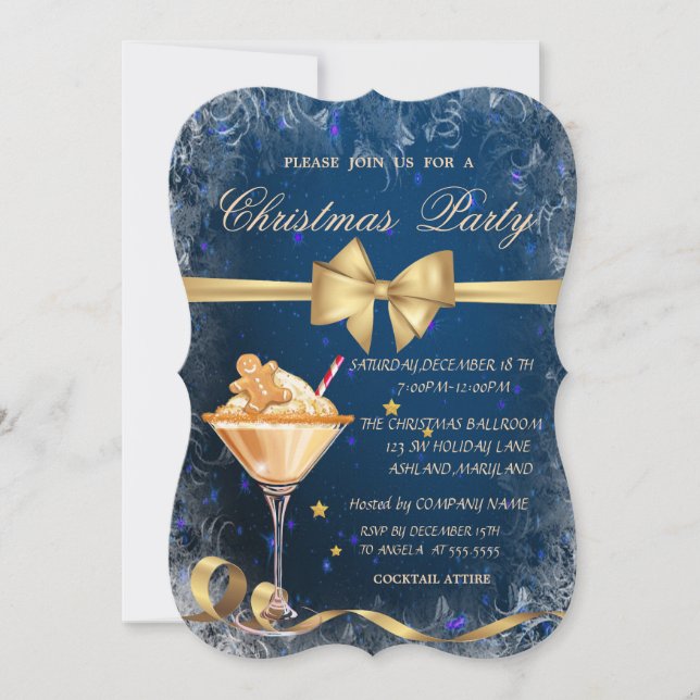 Gingerbread Cookie Drink Bow Blue Christmas  Invitation (Front)