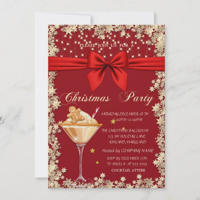 Gingerbread Cookie Drink Stars Company Christmas Invitation (Front)