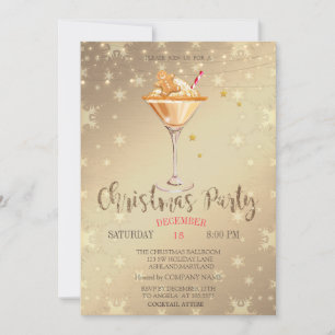 Gingerbread Cookie Drink Stars Gold Christmas Invitation