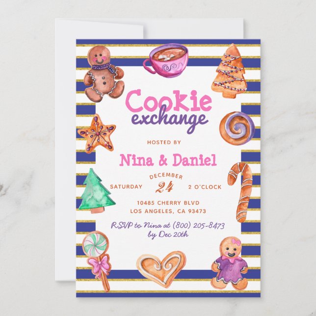 Gingerbread Cookie Exchange Christmas Invitation (Front)