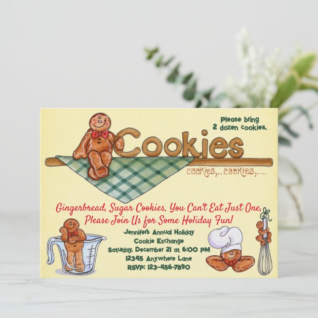 Gingerbread Cookie Exchange Holiday Invitation (Standing Front)