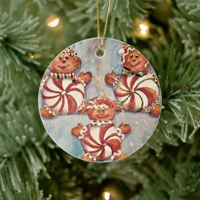 Gingerbread Cookie Family Ceramic Tree Decoration (Tree)