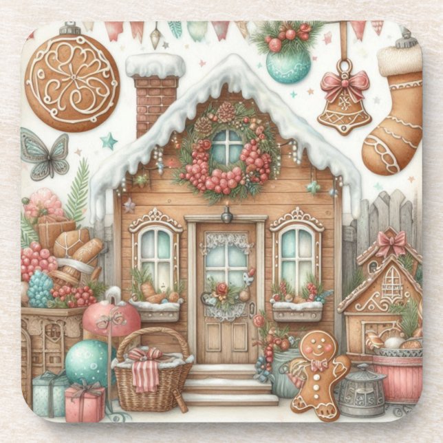 Gingerbread Cookie House Cottage 1 Coaster (Front)