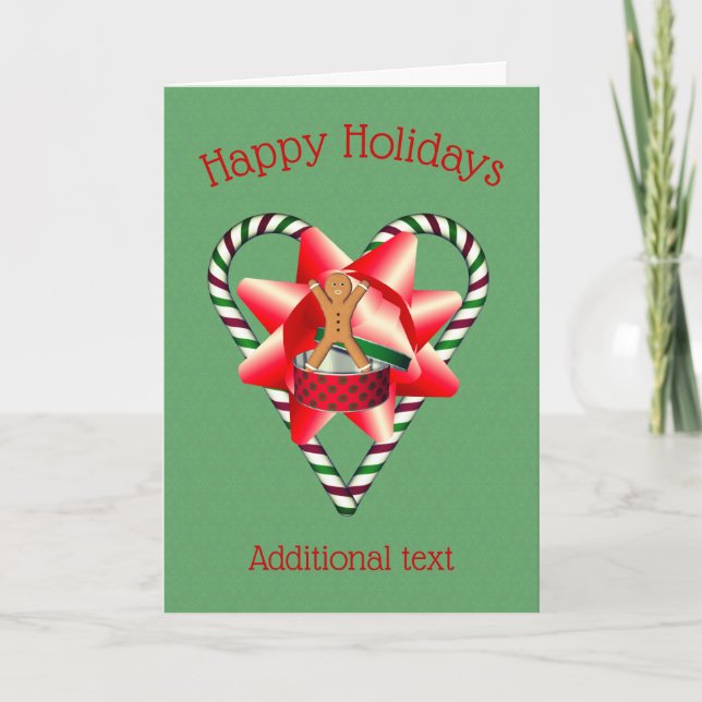 Gingerbread Cookie Man Candy Cane Heart Christmas  Holiday Card (Front)
