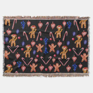 Gingerbread Cookie Man &Holiday Decor Throw Blanket