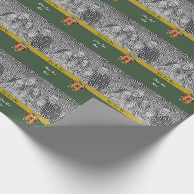 Gingerbread Cookie Men Holiday Photo  Template Wrapping Paper (Corner)