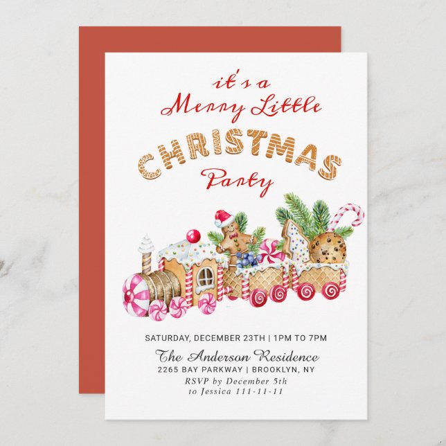 Gingerbread Cookie Merry Little Christmas Party Invitation (Front/Back)