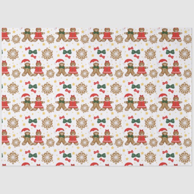 Gingerbread Cookie Pattern Christmas Tissue Paper (Front)