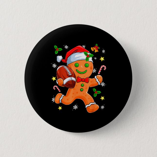 Gingerbread Cookie Playing Football Merry Christma 6 Cm Round Badge (Front)