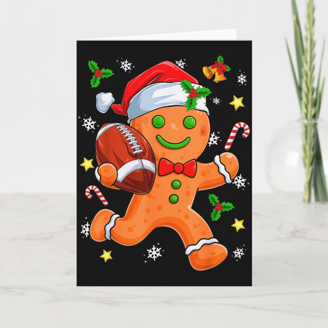 Gingerbread Cookie Playing Football Merry Christma Card (Front)