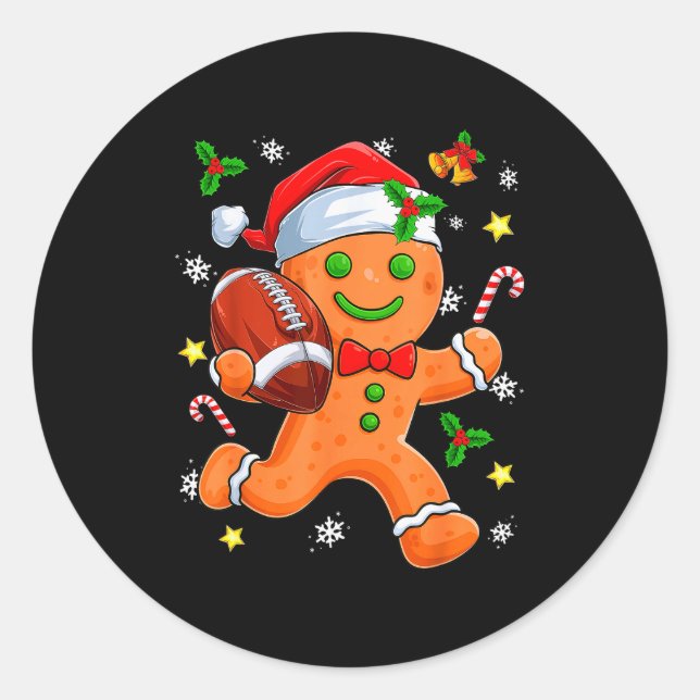 Gingerbread Cookie Playing Football Merry Christma Classic Round Sticker (Front)