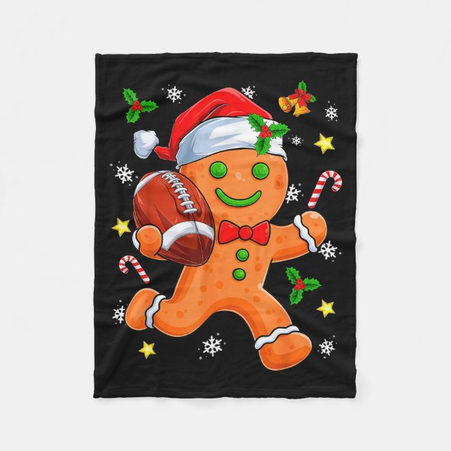 Gingerbread Cookie Playing Football Merry Christma Fleece Blanket (Front)
