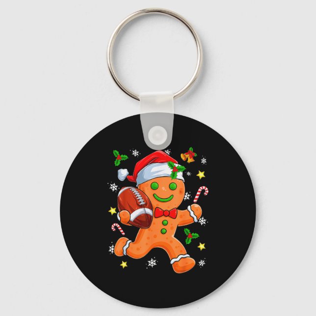 Gingerbread Cookie Playing Football Merry Christma Key Ring (Front)