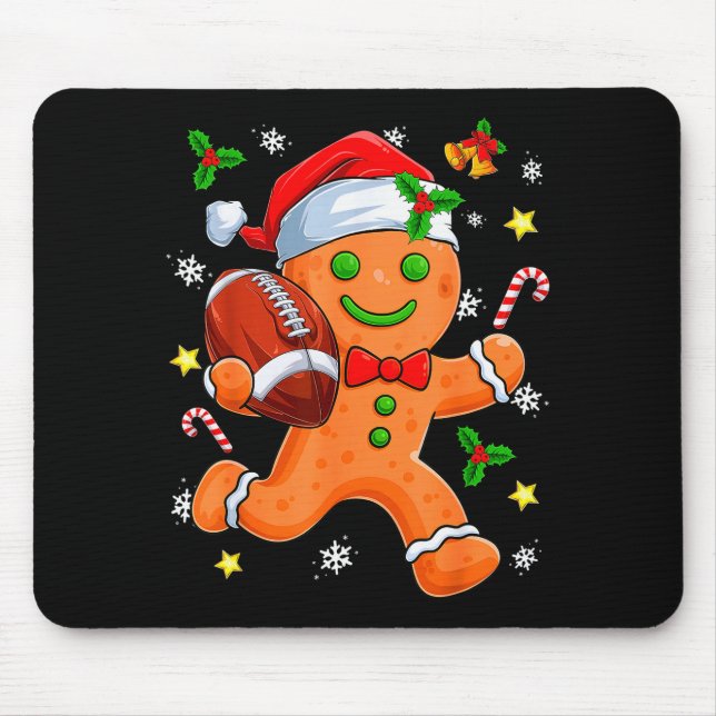 Gingerbread Cookie Playing Football Merry Christma Mouse Mat (Front)