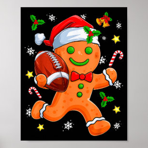 Gingerbread Cookie Playing Football Merry Christma Poster