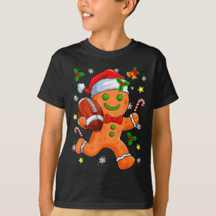 Gingerbread Cookie Playing Football Merry Christma T-Shirt