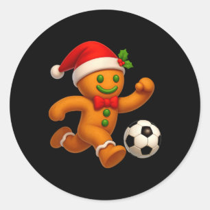 Gingerbread Cookie Playing Soccer Merry Christmas Classic Round Sticker