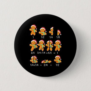 Gingerbread Cookie Santa Hat Fraction Math Teacher 6 Cm Round Badge