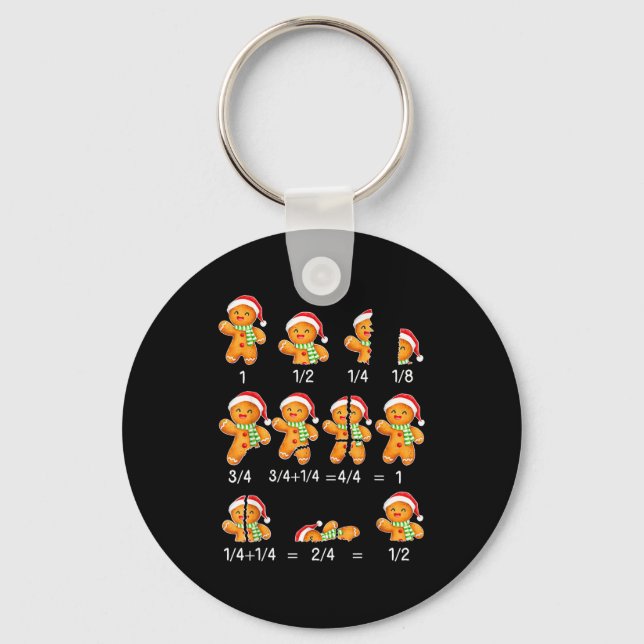 Gingerbread Cookie Santa Hat Fraction Math Teacher Key Ring (Front)
