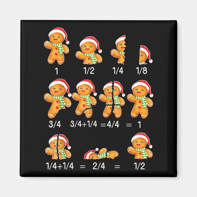 Gingerbread Cookie Santa Hat Fraction Math Teacher Magnet (Front)