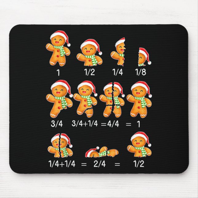 Gingerbread Cookie Santa Hat Fraction Math Teacher Mouse Mat (Front)