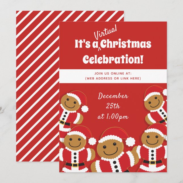 Gingerbread Cookie Santa Red Virtual Christmas Invitation (Front/Back)