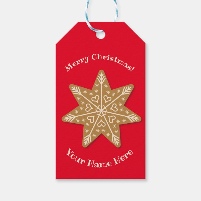 Gingerbread Cookie Snowflake Christmas Gift Tags (Front)