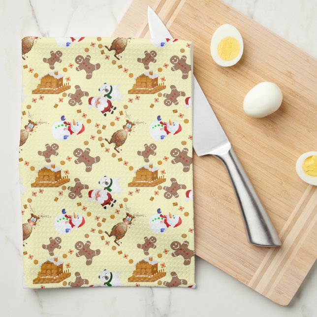 Gingerbread Cookie Trail Christmas Tea Towel (Quarter Fold)